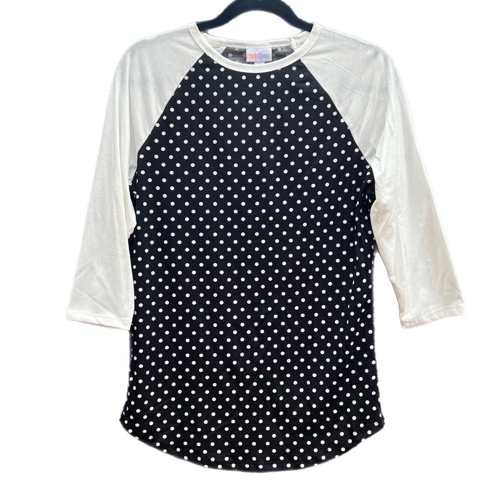 NWT S Randy baseball t, LuLaRoe, polka dot, black and white, Raglan t-shirt